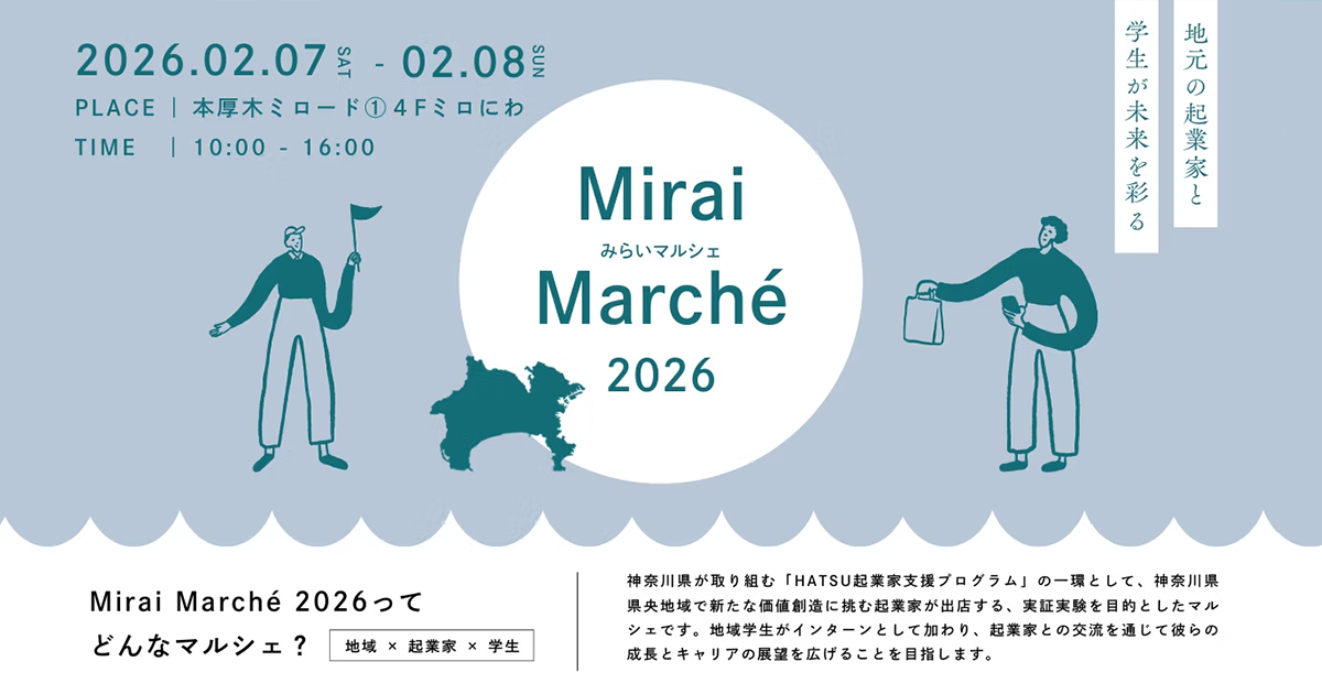起業家7名が県央地域を盛り上げる！「Mirai Marché2026」が2月7日（土）、8日（日）本厚木ミロード①4階「ミロにわ」にて開催決定！